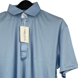 NEW Collars & Co Dress Collar Polo Mens L Performance Solid Light Blue $82
